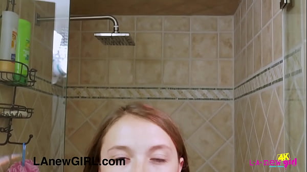 Fascinating teen brunette model had a shower
